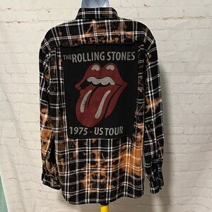 Upcycled Tee The Rolling Stones Bleached Flannel Sz L